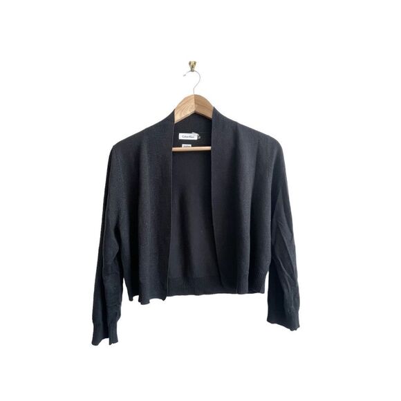 Calvin Klein Sparkle Knit Cropped Open Cardigan Black Lightweight Women's L - Picture 1 of 7